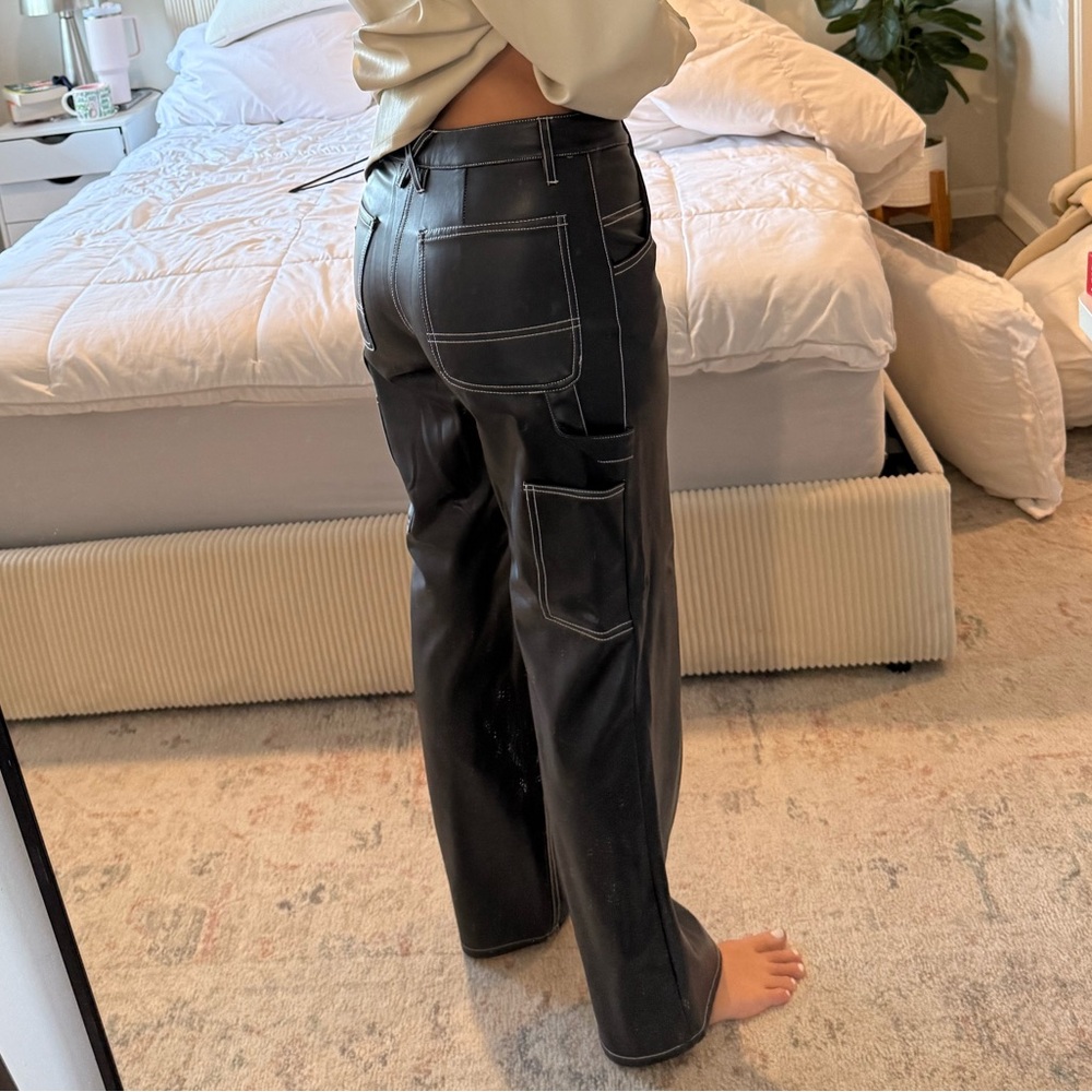 Guess Black Straight Leg Leather Pants